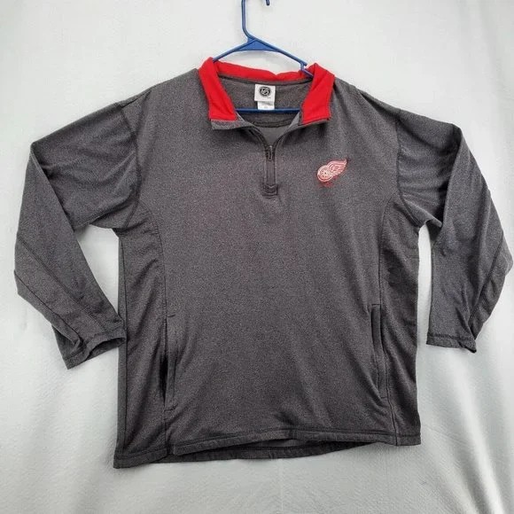 Redwings Hockey Shirt Gray Pullover Pockets Men?s Size Large 1/4 Zip - Picture 2 of 12